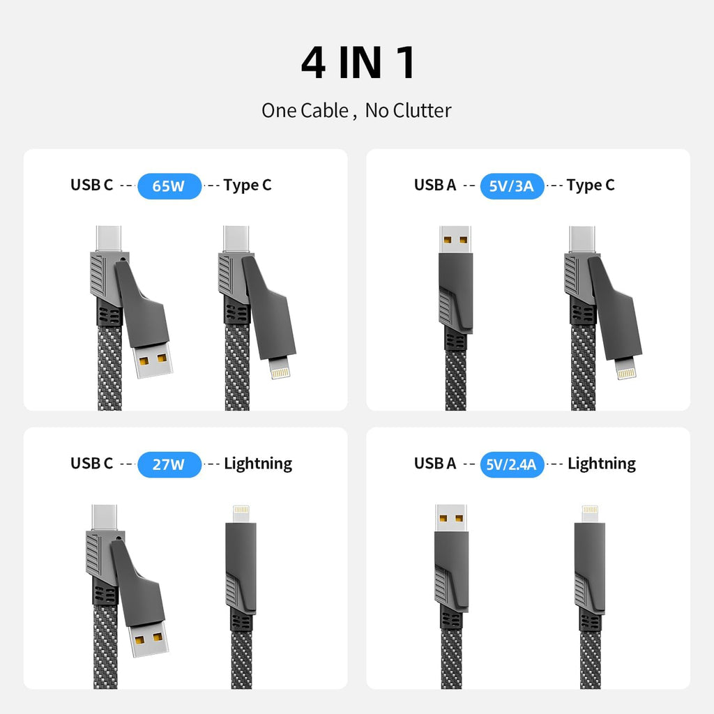 4 In 1 Fast Charging Cable l Long Charger 1.2metres